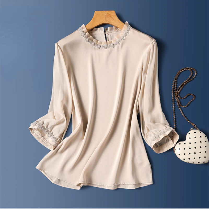 

Рубашка Женская атласная с коротким рукавом, шелковая однотонная блузка в китайском стиле, топ свободного покроя с круглым вырезом, винтажная одежда YCMYUNYAN, лето 2023