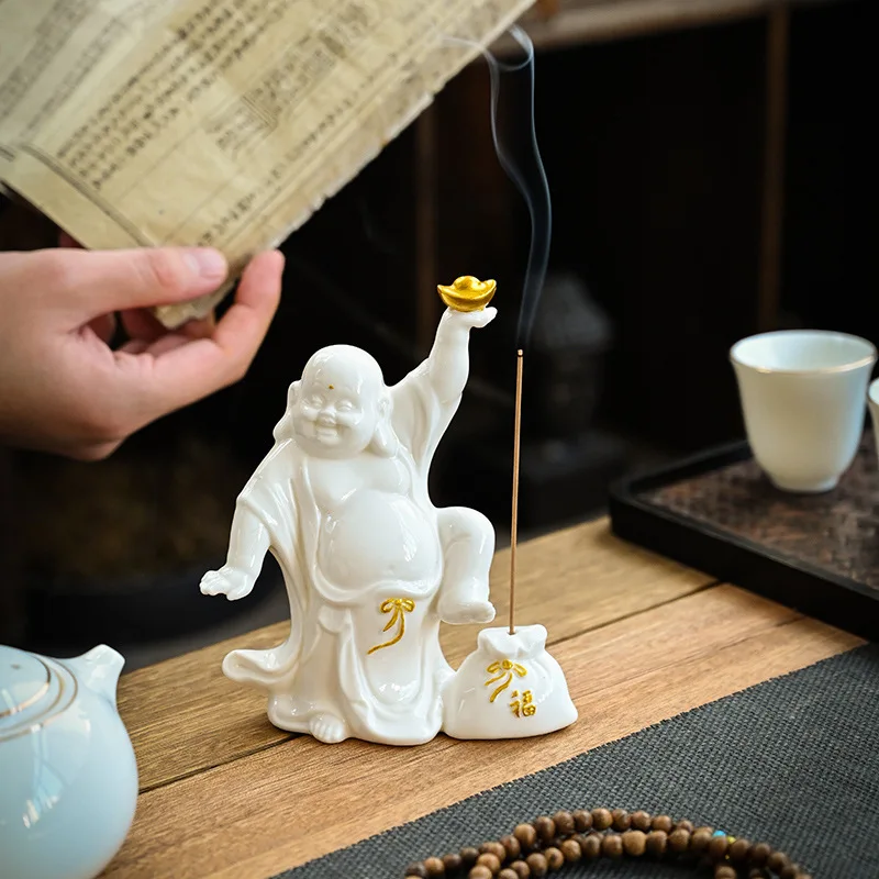 

Creative Home Decor Incense Burner Maitreya Buddha Statue Chinese-style Ceramic Censer Use In Home Teahouse