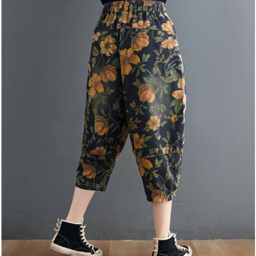 Брюки-карго женские с цветочным принтом модные мешковатые джинсы Свободные