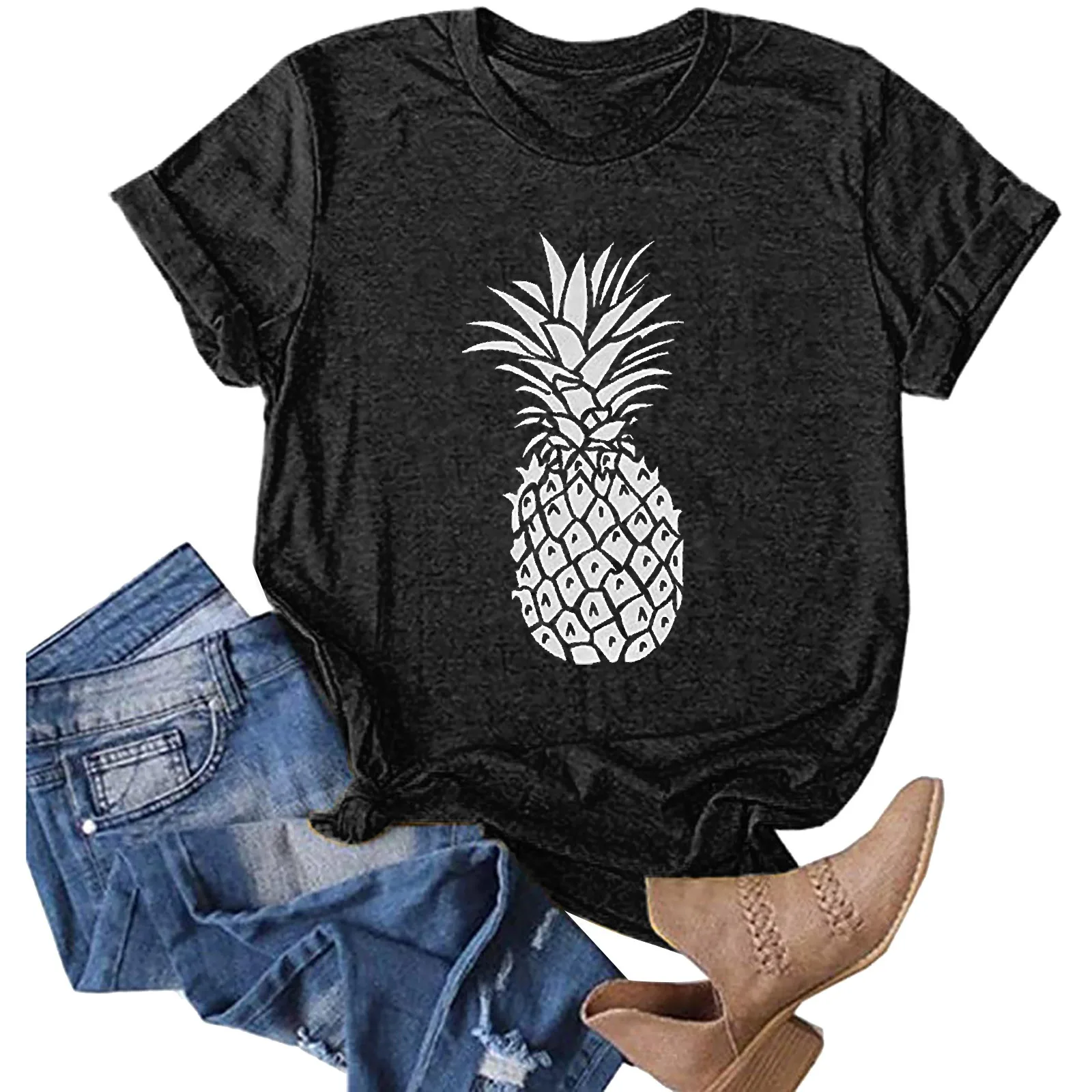 

Fashion Korean T Shirt Ladies Summer Round Neck Casual Loose Floral Printed Floral T-shirt Tie Dye Top Plus Size Short Sleeve