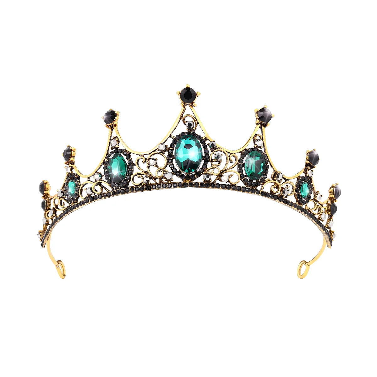 

Baroque Green Rhinestone Tiaras and Crowns Alloy Vintage Hair Bridal Hair Accessories for Wedding Prom