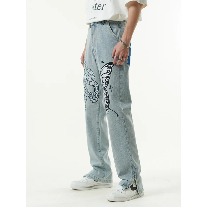 Men's Jeans American Loose High Street Embroidered Hip Hop Casual Men's Denim Trousers Casual Trousers Ins Hot Sale Men Clothing