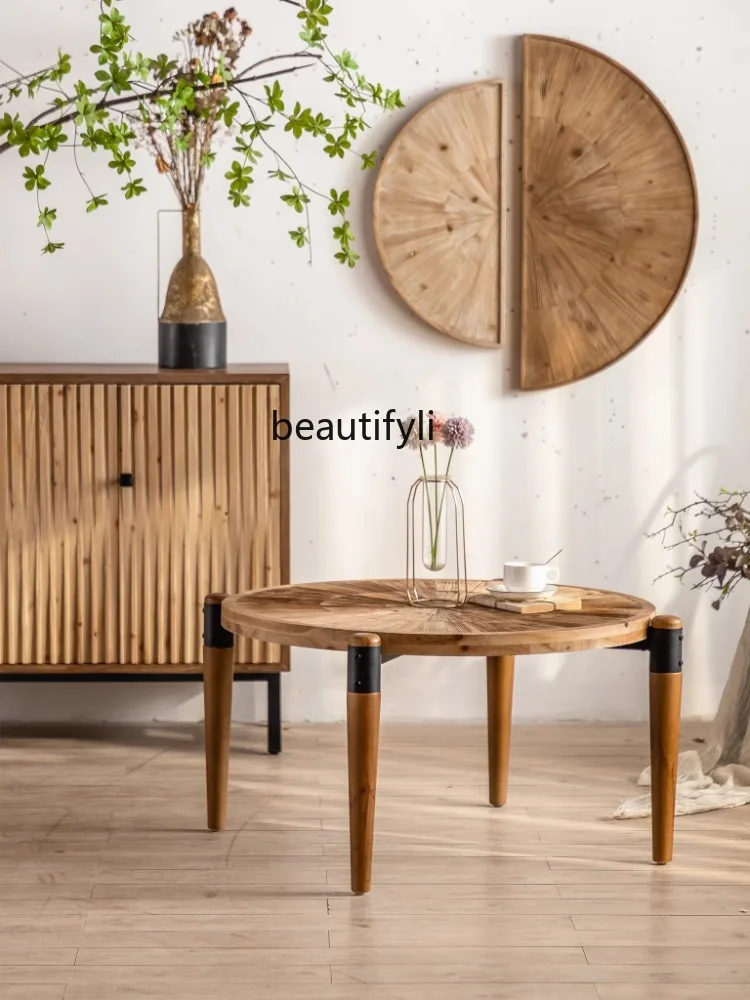 Круглые журнальные столики из массива дерева в стиле ретро боковой столик