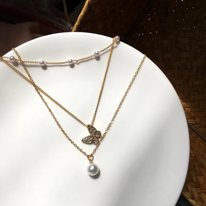 3 шт. многослойное ожерелье в стиле ретро украшенное искусственным жемчугом