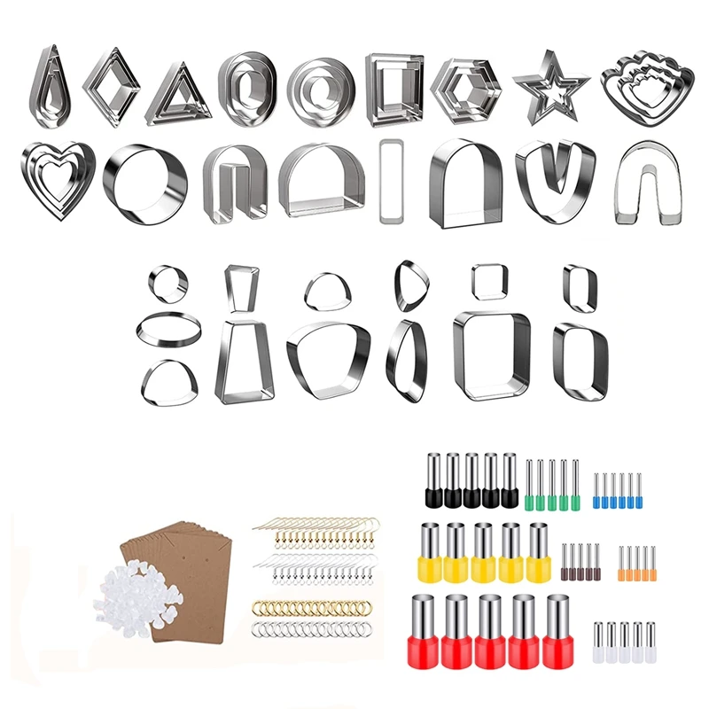 

Polymer Clay Cutters Set, 50 Shapes Stainless Steel Clay Cutters, 40 Circle Shape Cutters And 105 Earrings Accessories