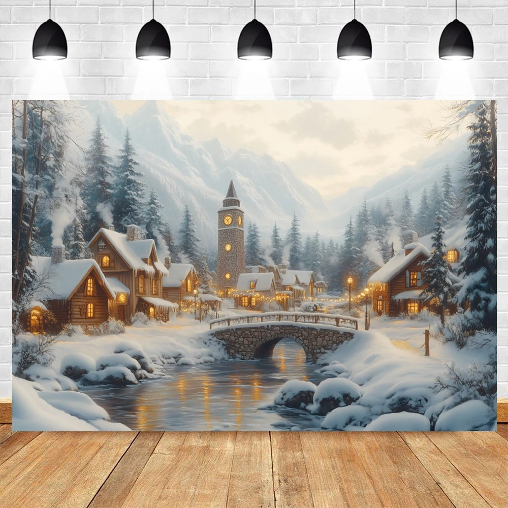 Winter Countryside Photo Backdrop Snowy Forest Mountain Natural Landscape Christmas Decor Photography Background Photozone Props