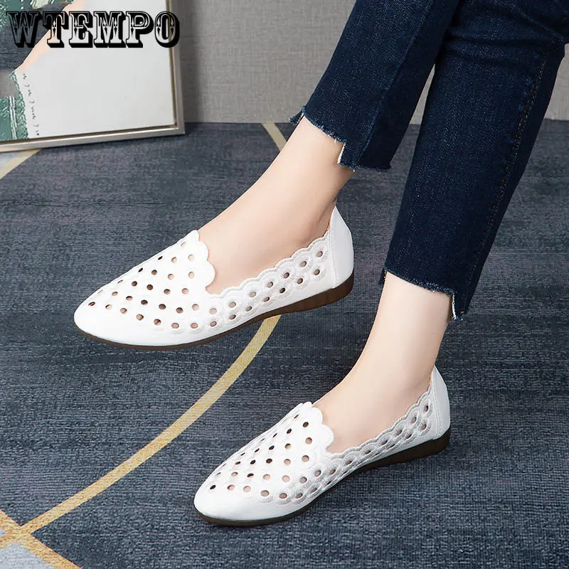 WTEMPO Ballet Shoes Women's Pointy Toe Flats Holes Shoe Hollow Slip on Lazy Moccasins Summer Comfy Walking Shoes Dropshipping