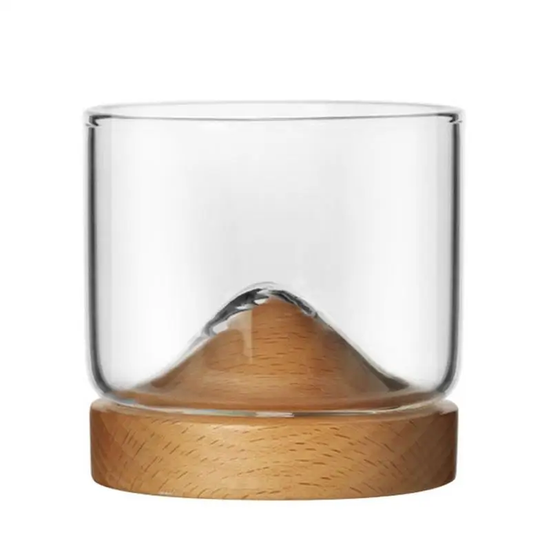 

Whiskey Glass Wooden-Bottomed Wine Glass Elegant Modern Design Wooden Bottom Shot Glass For Wine Juice Tea And Coffee