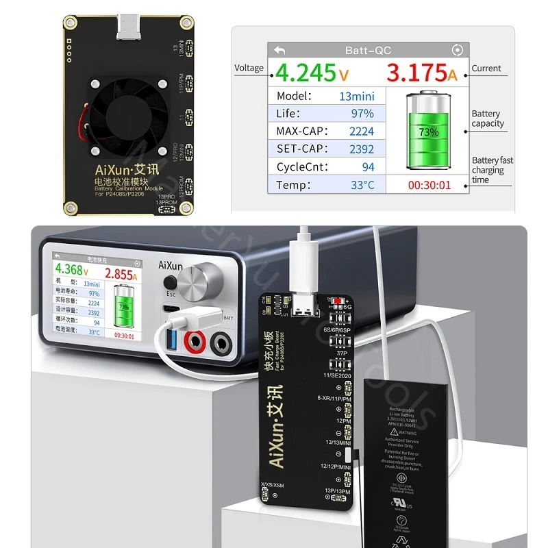 

24V/8A Aixun P2408S JCID Adjustable DC Power Supply For iPhone 7 8 X 11 12 13 Pro Max Battery Fast Charging Data Calibration