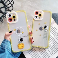punqzy cute astronaut all inclusive anti fall soft tpu phone case for iphone 13 12 11 pro x max xr xs 6 8 7drop protection cover