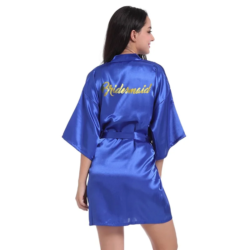Women's Satin Kimono Robe for Bridesmaid and Bride Wedding Party Getting Ready Short Robe with Gold Glitter