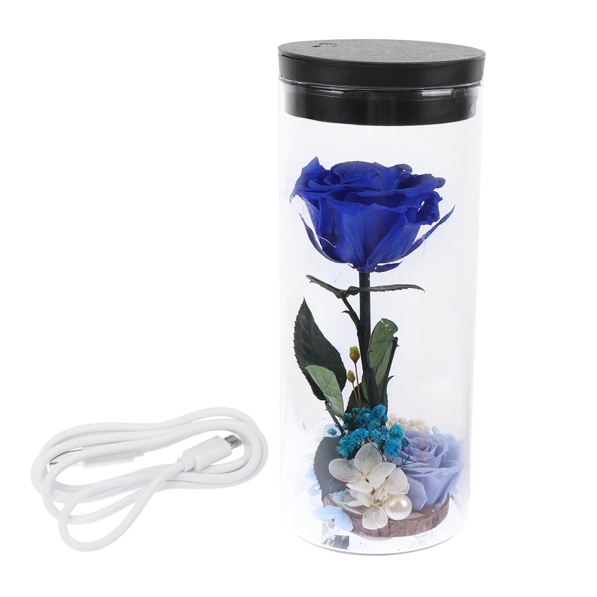

Flower Glass Bottle Light Ornament Touch Control Rose Inside Jar Lamp Dreamy Night Light for Birthday Gift Bedroom (Blue)
