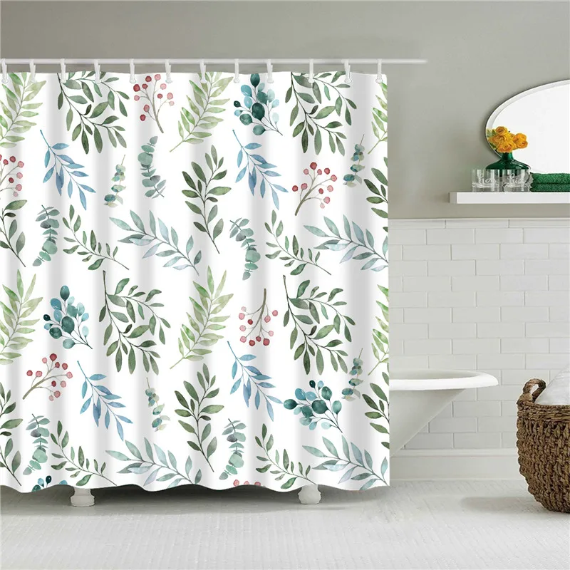 

Tropical Green Plant Cactus Palm Leaf Monstera Leaves Bathtub Decor Bath Screen Shower Curtain Bathroom Curtains with Hooks