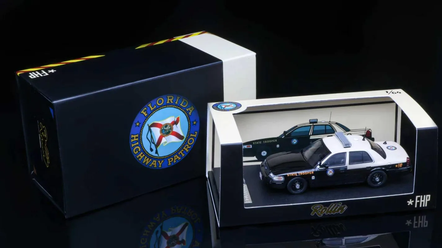 Фото В наличии: Модель полицейского автомобиля FHP штата Флорида, масштаб 1:64, из сплава, имитация, игрушка для мальчика, подарок, коллекционная статуэтка для комнаты. №5