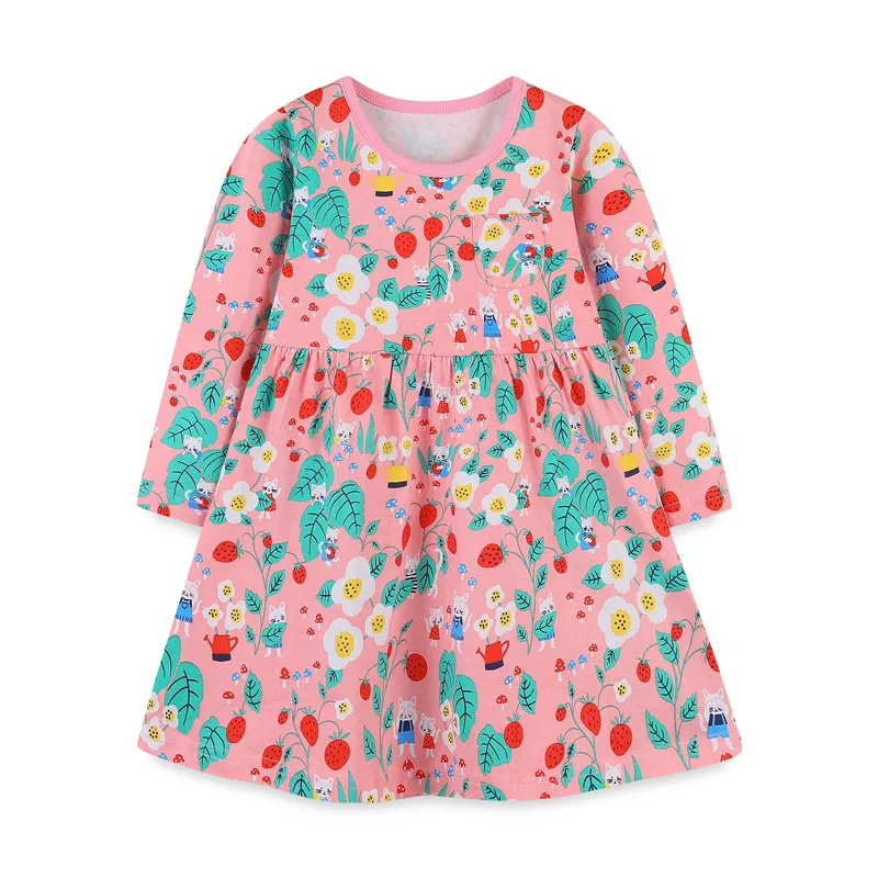 Детское платье с длинным рукавом и цветочным принтом на осень/весну |