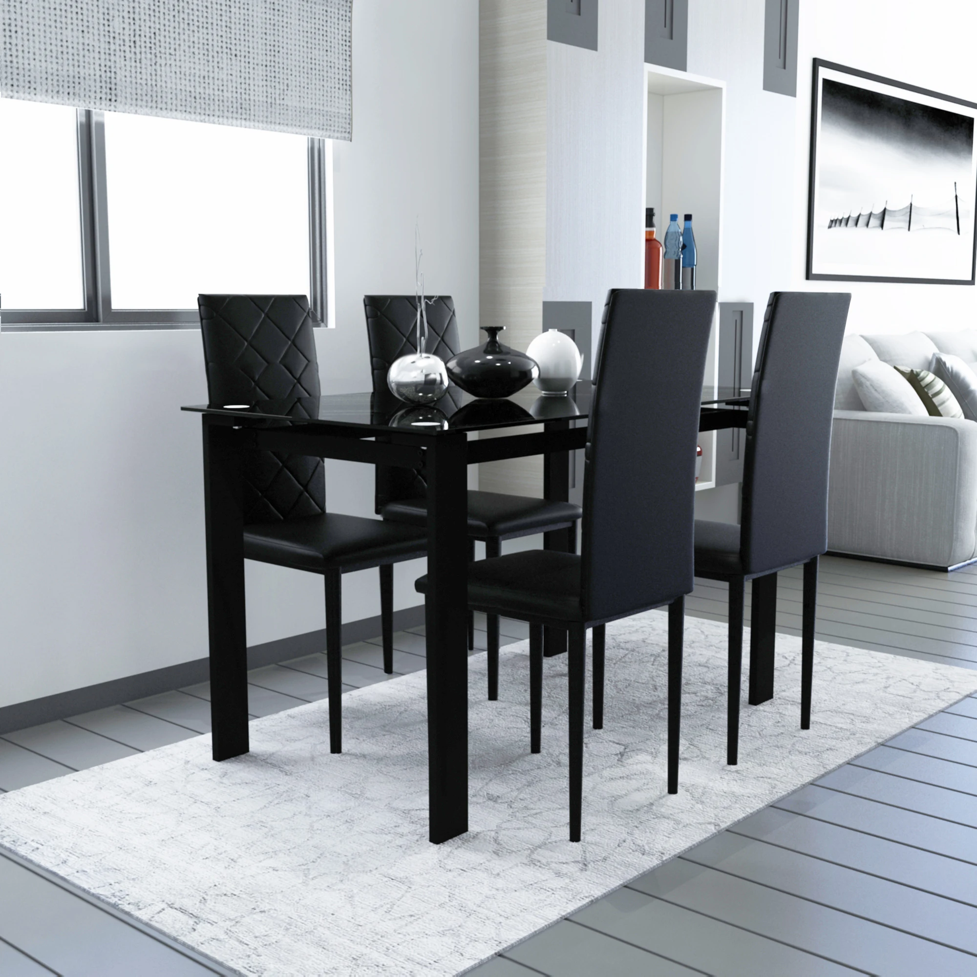 Set Simple Rectangular Living Room Kitchen Table W/4 High-end Dining Chair [us-w]