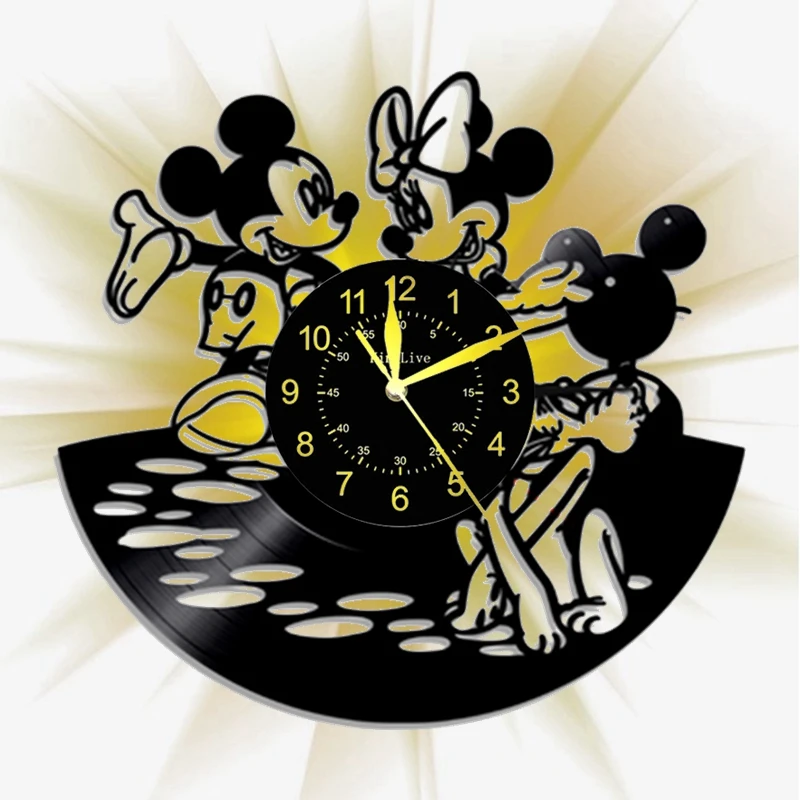 LED Cartoon 12 Inch Vinyl Record Hanging Children's Room Decoration Clock Home Decoration Night Light Clock Children's Gift