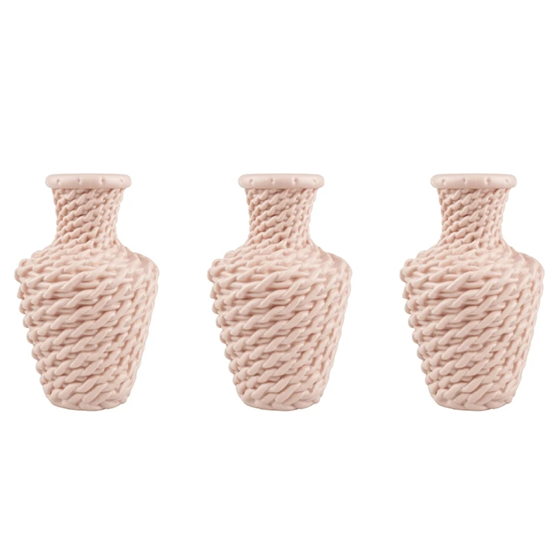 

3X Imitation Rattan Vase Table Flower Arrangement Container Living Room Plastic Vases For Home Decor Ornaments(Pink)