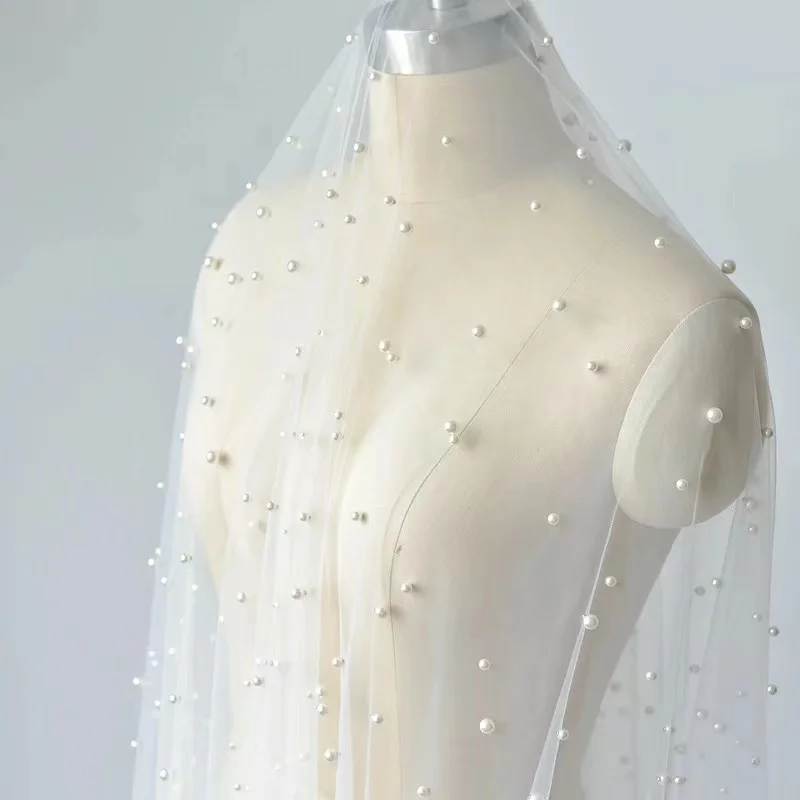 Модная Тюлевая кружевная ткань с жемчугом ширина 130 см свадебное платье для