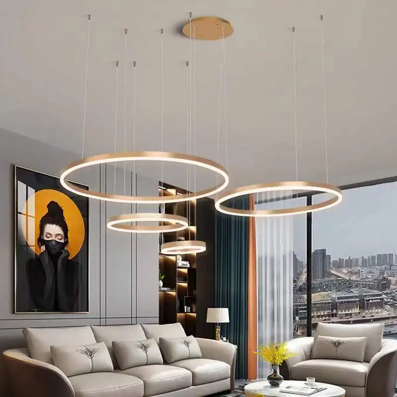 

Modern Aluminum 3 Rings 4 Rings Ceiling Chandelier Acrylic Aluminum Body indoor lighting for Living room Bedroom Foyer