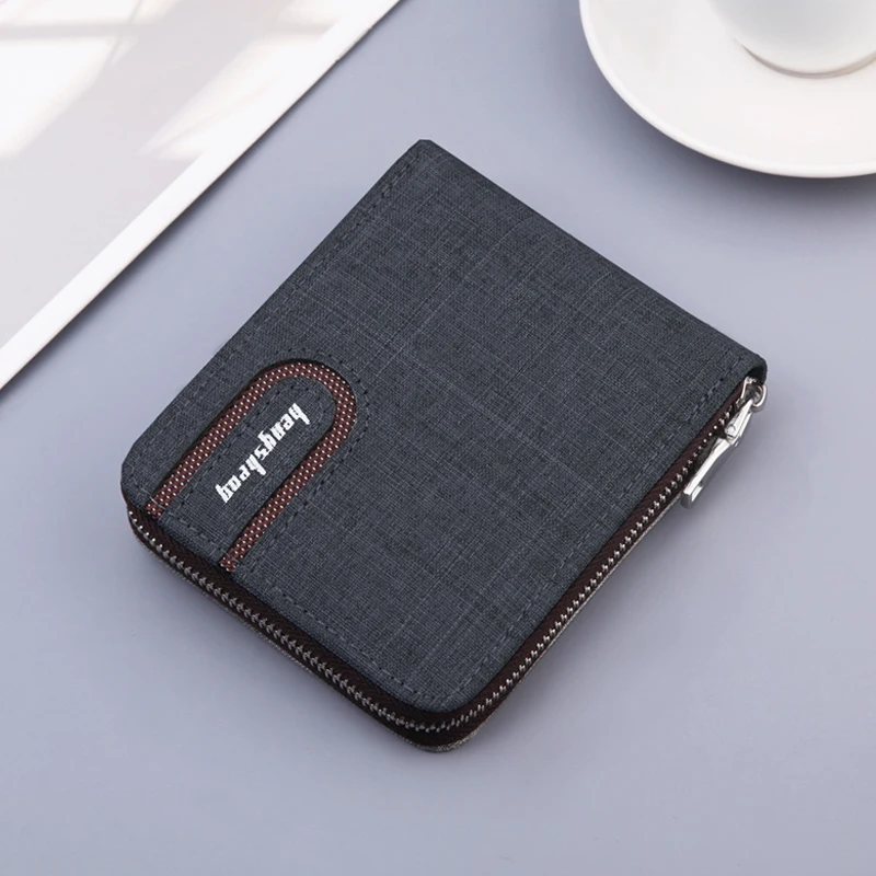 New Canvas Zipper Short Men's Wallet With Coin Pocket Clutch Purse Bag For Male Money Wallet Denim Card Holder