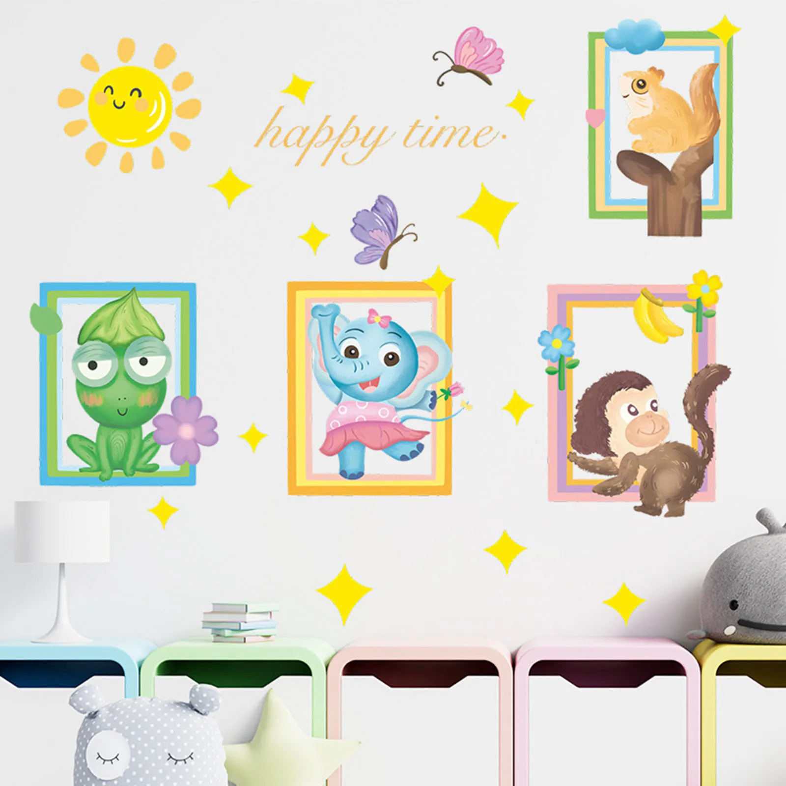 

Sun Flower Butterfly Small Animal Photo Frame Playing Mirror Stickers for Baby Name Decor for Wall Family Tiles Wall Decor