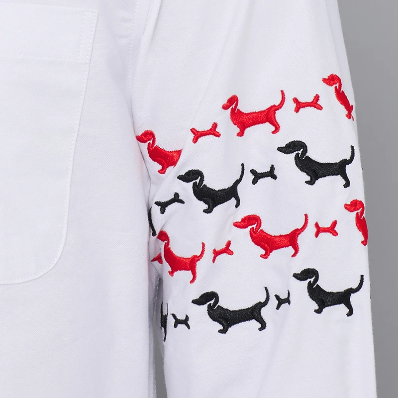 TB THOM Men's Casual Button Down Shirts Luxury Brand Oxford Regular fit Dress Shirt Puppy Embroidery Long Sleeve Shirt