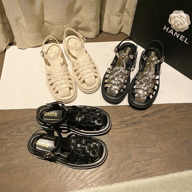 

Maxdutti Ins Blogger Fashion Sandals Women's Summer Versatile Hollow Weave Roman Platform Sandals Women