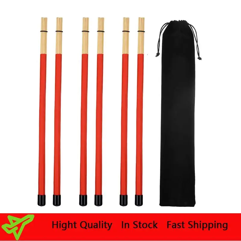 

3 пары бамбуковых барабанных щетки с резиновой ручкой