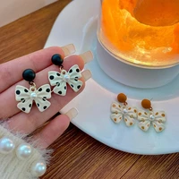 1 pair cute elegant alloy women earrings faux pearl bow knot drop earrings jewelry accessory