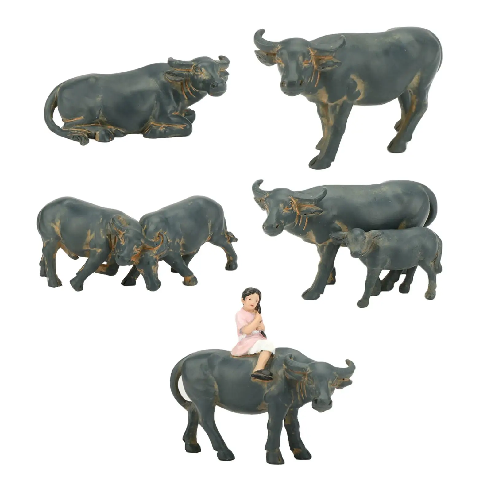 

Calf Rockery Ornament Realistic Decorative Fish Tank Resin Buffalo Statue for Living Room Desk Corridor Office Micro Landscape