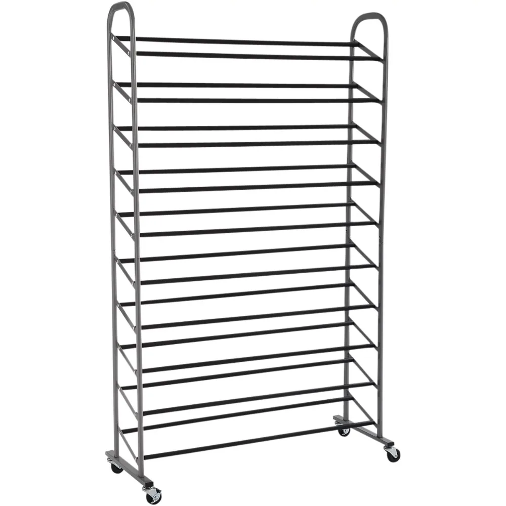 

10-Tier Rolling Shoe Rack, Silver Finish, up to 30 Pair of Cabinet Storage Organier Rack Space