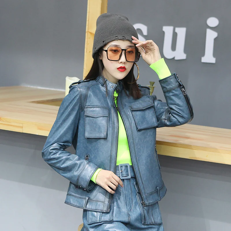 

Leather jacket,100% Sheepskin Leather Coat Female Motorcycle Real Leather Jackets Women Vintage Woman Jacket Chaqueta Cuero2023