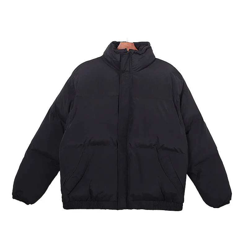 High Street Winter New Thickened Warm Cotton Clothes Solid Color Loose Stand Collar Zip Couples Korean Simple Style Simple Coat