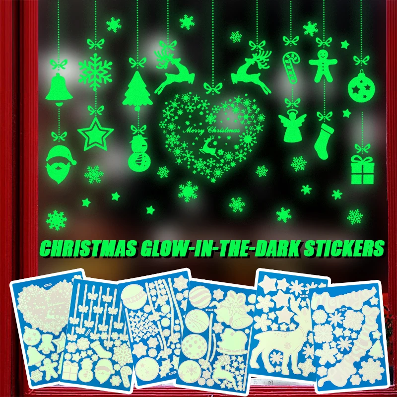 Рождественские Светящиеся В Темноте Снежинки Наклейки На Окна Олени Праздничные