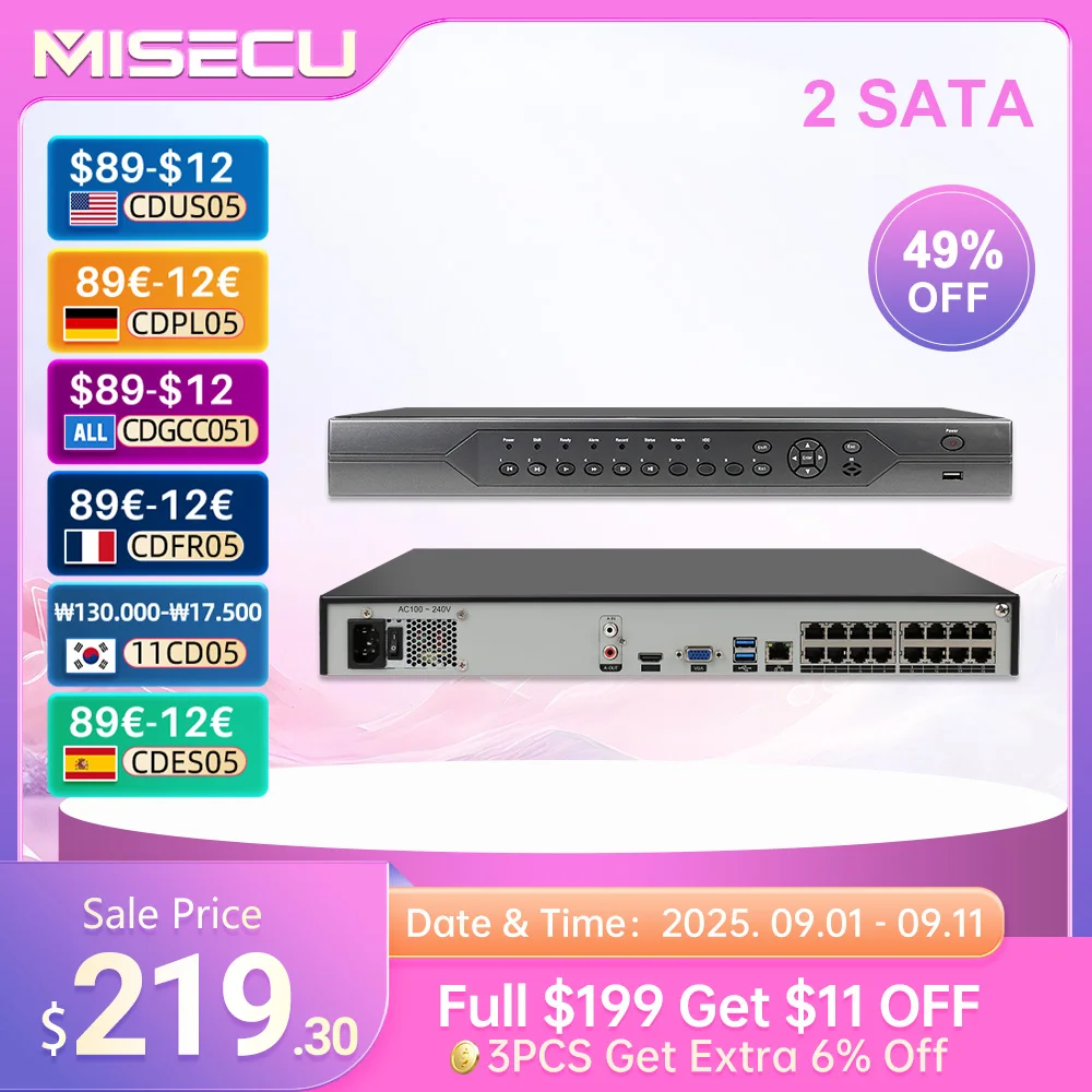 

MISECU сетевой видеорегистратор 16CH H.265 4K
