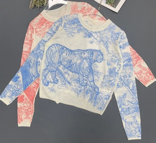 

TOP Quality Cashmere 2022 autumn new fashion brand leopard floral luxury embroidery pullover knitting knitted sweater for women