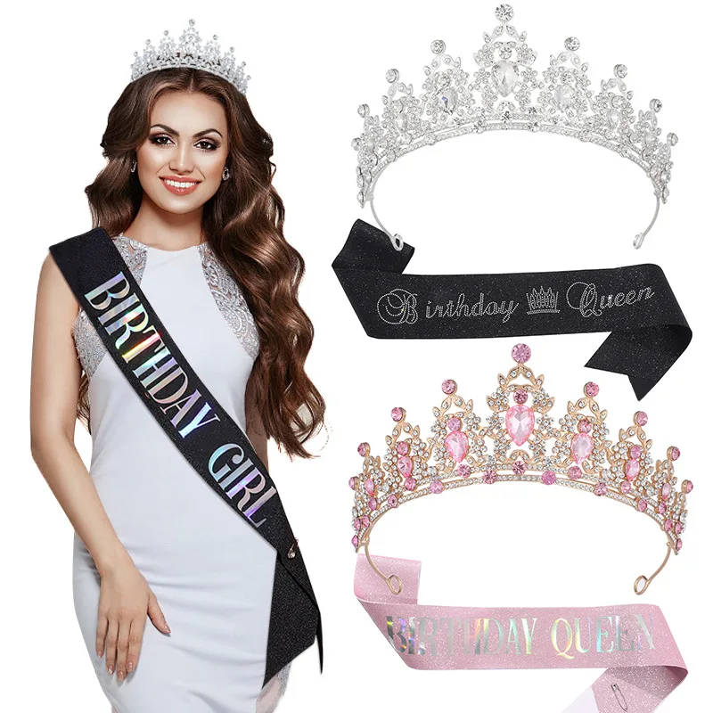 

European and American Affordable Luxury Fashion Crystal Crown Rhinestone Shoulder Strap Birthday Girl Set Party Accessories