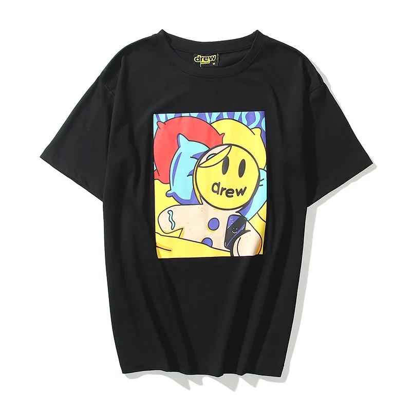 2022 New Tide brand drew smiley Justin with the same gingerbread man print short-sleeved t-shirt for men and women |