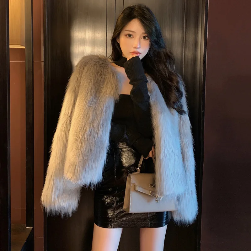 2022 Winter New Women Plush Jacket High Quality Mid Length Single Breasted Fleece Warm Faux Fur Coats Elegant Female Clothing