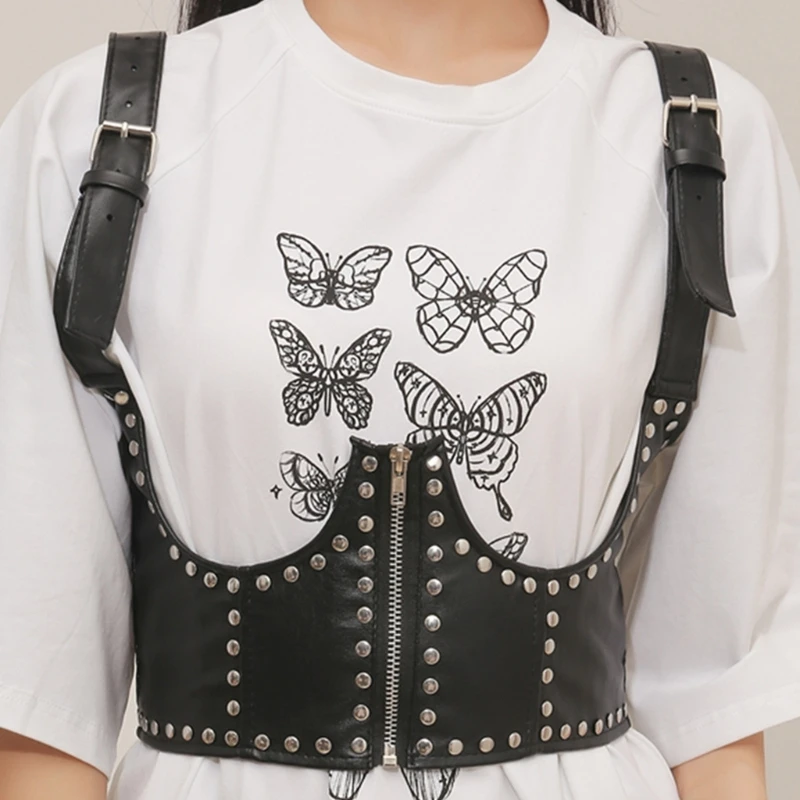 

Y5GC Elastic Suspenders Lift Up Girl Waist Corset Wide PU-leather Women Waist Shaper