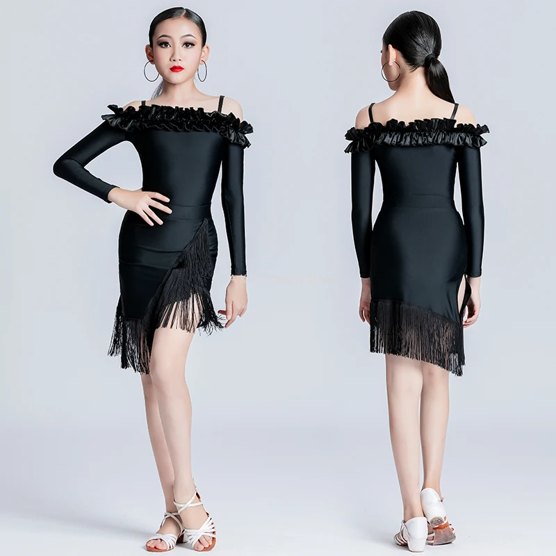 Детское платье с кисточками для танго и латиноамериканских танцев танцевальная