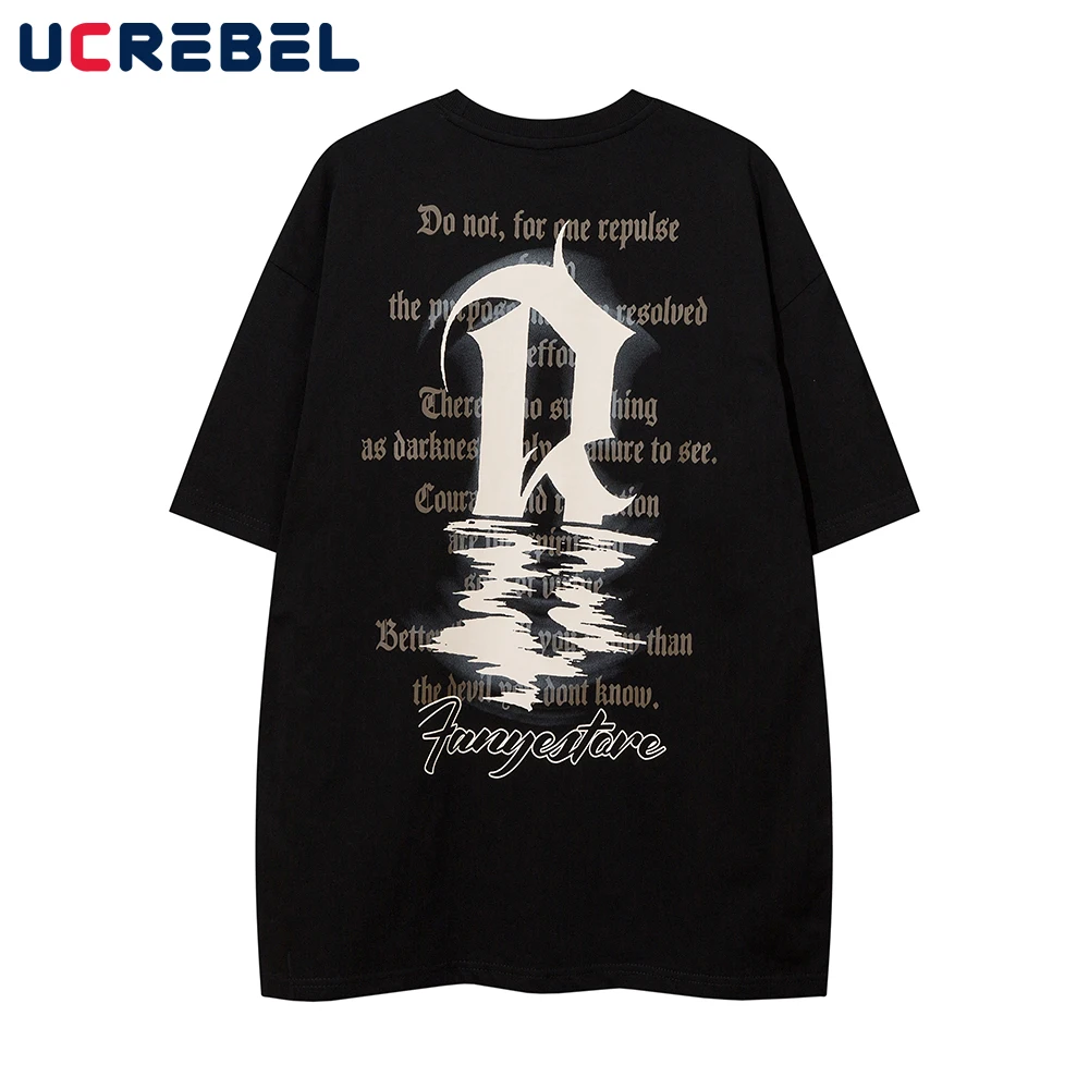 

Футболка мужская с принтом сзади, Свободный Топ с коротким рукавом и надписью, Повседневная Уличная одежда с круглым вырезом, хлопковая руб...