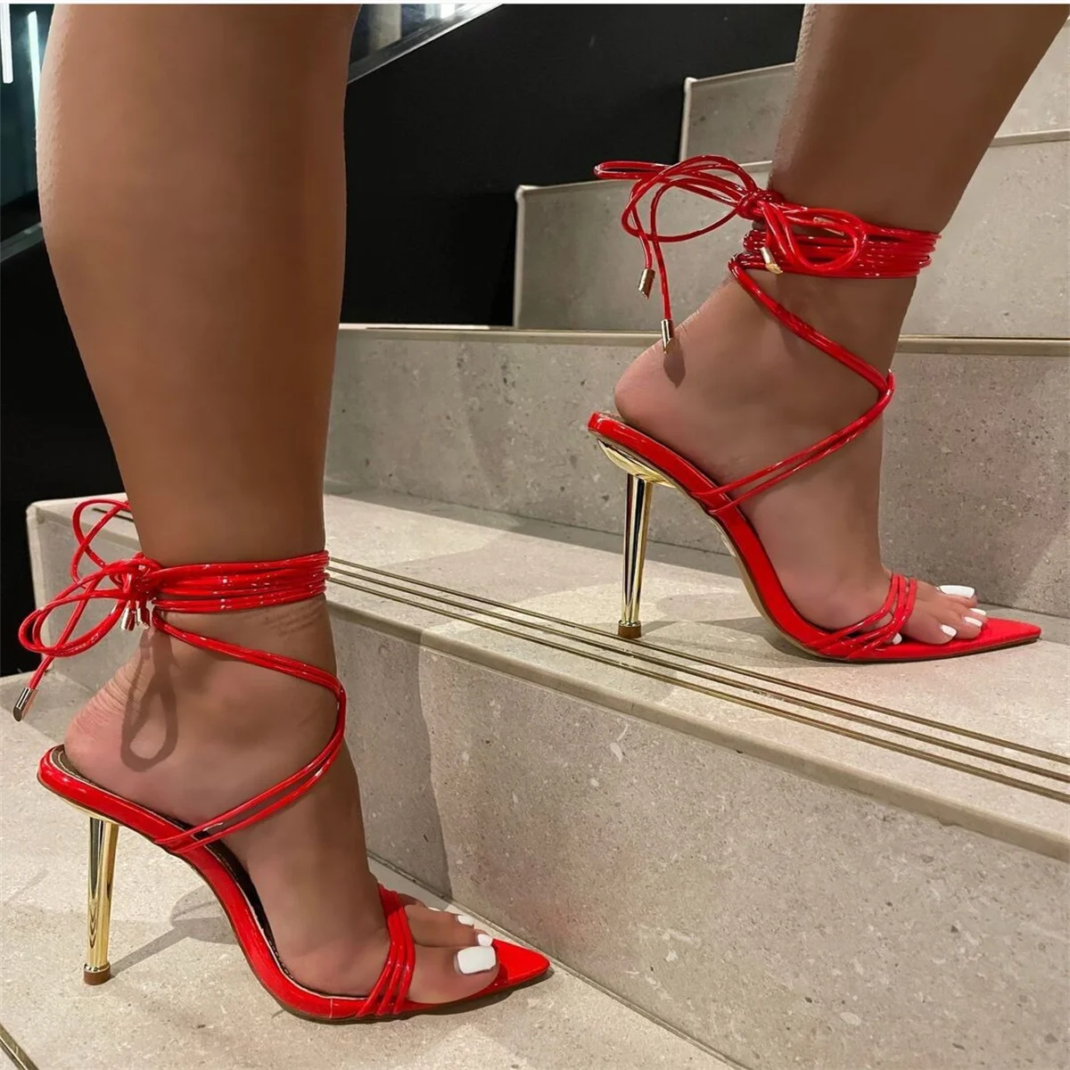 High Heel For Women Lace Up Pointed 2023 Summer New Sexy Fashion Elegant Luxury Mature Thin Heels Party Club Wedding Shoes Pumps