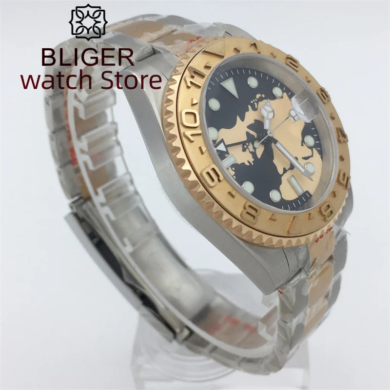 BLIGER 40 мм NH34 GMT Механические автоматические модные часы для мужчин Сапфировое