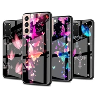 tempered glass case for samsung galaxy s21 s20 fe s10 s9 s8 s10e note 20 ultra 10 plus 9 mobile cover cute butterfly