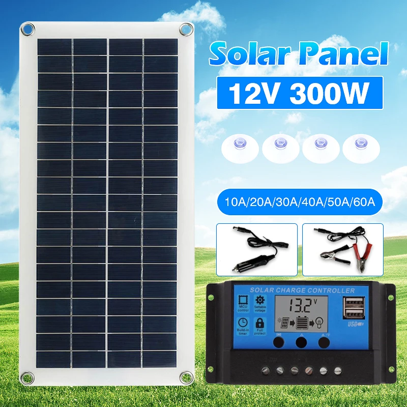 

300W Flexible Solar Panel 12V Battery Charger Dual USB With 10A-60A Controller Solar Cells Power Bank for Phone Car Yacht RV