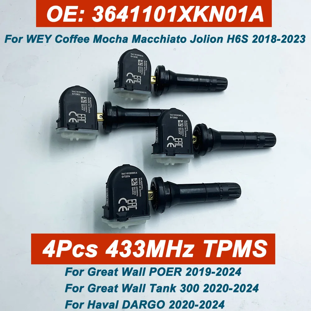 НОВЫЕ 4 шт. 3641101 XKN01A Датчик давления в шинах TPMS 433 МГц для Haval DARGO Tank 300 2020-2024 Great Wall POER