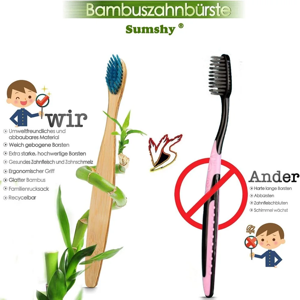 10 шт. набор зубных щеток из бамбука с мягкой щетиной