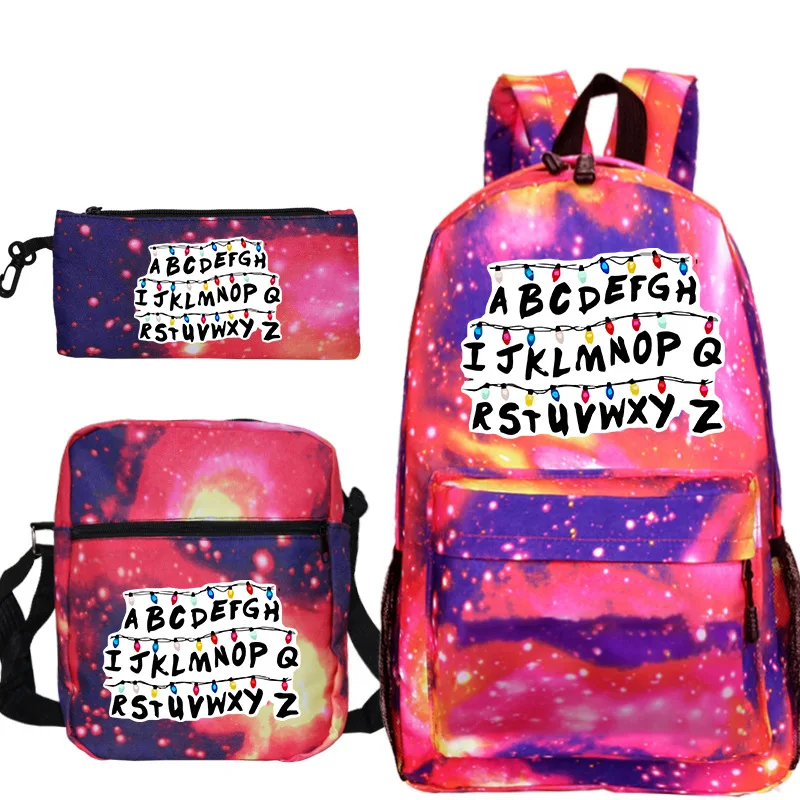 

Рюкзак «очень странные дела» для мальчиков и девочек, Холщовый ранец для ноутбука для женщин и мужчин, комплект из 3 предметов, детский школь...